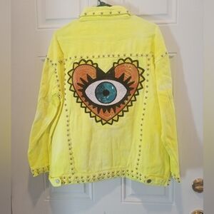 Yellow Studded Jacket with Eye Design Over 100 Rivets